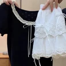 Estilo coreano terno feminino verão renda oco curto de manga curta camiseta de malha combinando estilo balé bolo saia te