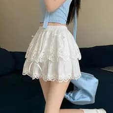 Saia de balé mais fina olhar renda feminina Pettiskirt verão renda estilo francês estilo branco cintura alta bolo uma sa