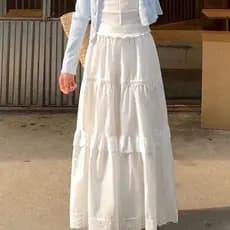 Estilo japonês literário puro desejo estilo primavera verão branco doce bolo saia estilo de comprimento médio saia elega