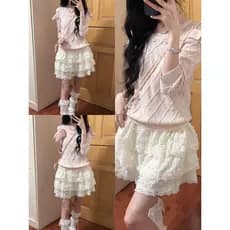 Menina quente puro desejo renda borda bolo saia feminina outono inverno doce cintura alta Design sentir pequeno creme sa
