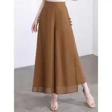 Novo estilo chinês fivela calças de perna larga feminino verão Split Chiffon Culottes 2024 novo estilo Drape solto estil