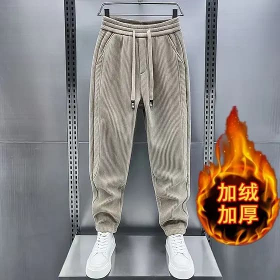 Outono novo estilo calças casuais listrado na moda masculina costura solta rufião bonito veludo calças magras Harlan