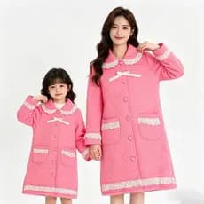 Bedoha pai-filho wear casa wear outono inverno engrossado ar algodão casa saia pijamas de algodão quente meninas senhora