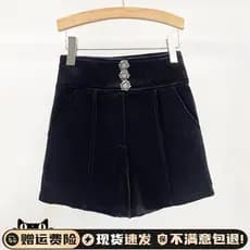 Preto ouro veludo Shorts feminino 2025 outono inverno novo estilo cintura alta mais magro olhar A linha calças de perna