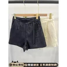 Novo estilo chinês Retro Jacquard cintura alta preto perna larga mais magro olhar Shorts feminino verão novo estilo A li