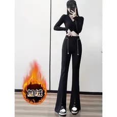 Nicho Design cintura alta mais magro olhar preto terno calças femininas 2024 outono inverno novo estilo Drape fenda Micr