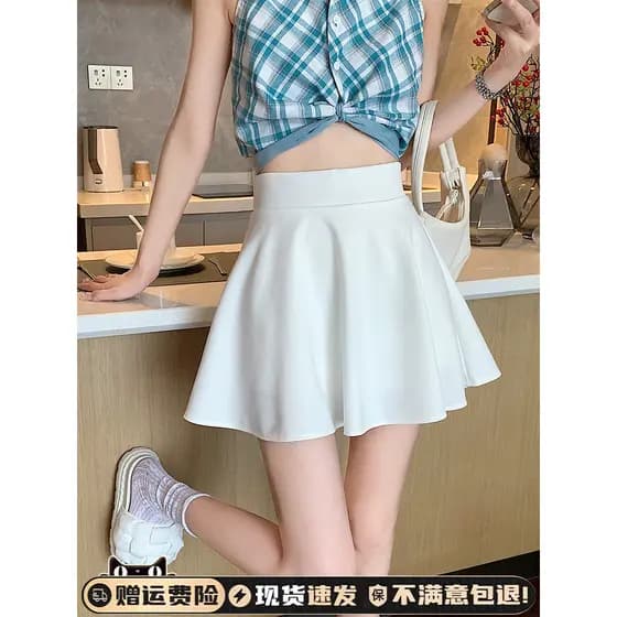 Chiffon cintura alta a linha guarda-chuva saia meio comprimento verão 2024 novo estilo pequeno feminino branco saia curt