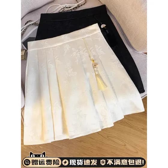 Novo estilo chinês estilo chinês saia Jacquard feminina verão 2024 novo estilo cintura alta a linha saia curta ondulada