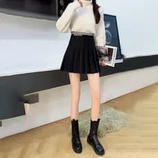 Saia plissada meio comprimento saia feminina outono cintura alta a linha saia curta outono inverno Design sentido estilo