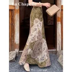 Laxia sino Floral Chiffon Hip-coberto Fishtail saia feminina verão fino cintura alta estilo coreano doce temperamento a