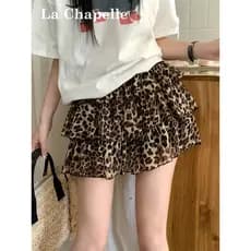 Lasher Bell americano quente menina leopardo impressão bolo saia feminina verão babados cintura alta a linha inchado sai