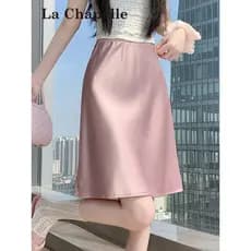 Lasher sino cetim brilhante saia de seda feminina verão high-End elegante temperamento cintura alta a linha Hip-embalado