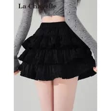 Lasher sino preto arco camada fungo bolo saia feminina verão doce idade-reduzindo cintura alta saia inchada