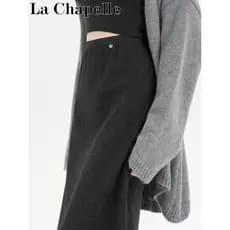 Lashber outono inverno Cashmere arroz glutinoso saia senhoras estilo coreano cinza cintura alta volta fenda a linha um p