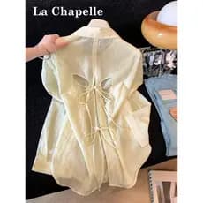 Lasherbell alça traseira dividida oco borboleta protetor solar camisa feminina verão Design fino jaqueta de manga compri