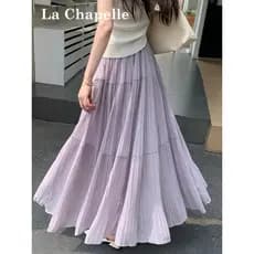 Lasherbell verão atmosfera plissada a linha saia feminina francês suave Chiffon plissado bainha grande saia Midi