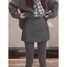 Saia quadril dividida inverno saia de lã feminina outono inverno pequena meia saia inverno a linha saia cinza saia curta