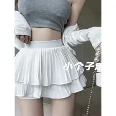 Pequeno terno alto branco saia plissada feminina saia de verão saia curta cintura alta bolo saia curta xs