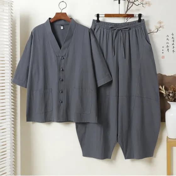 Terno de linho de algodão Roupas masculinas para casa Roupas de prática de Tai Chi Roupas de meditação masculinas Pijama