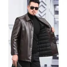 Forro destacável jaqueta de couro genuíno masculino jaqueta de couro para baixo jaqueta masculina outono inverno meia-id