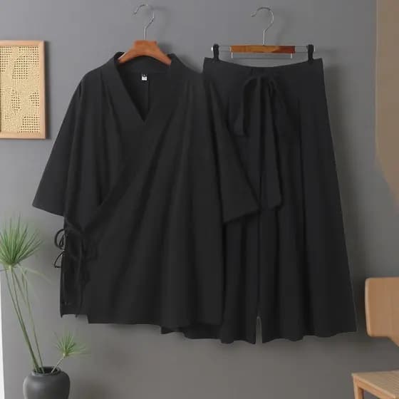 Terno de linho de algodão masculino verão monge culottes roupas de meditação masculina casa taoísta Robe pijamas de linh