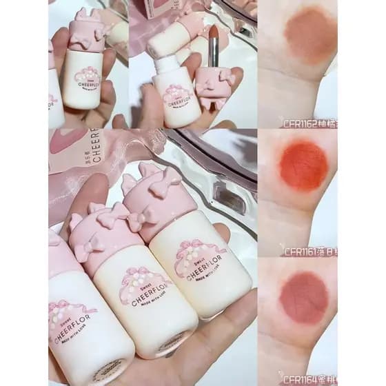 Cheerflor Amusementer Arco Creme Lama Labial Sedoso Fosco Veludo Névoa Lábio Bochecha Linhas Lábios Escondidas Multiuso
