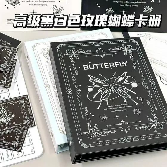 Livro de armazenamento de cartão fotográfico de celebridade Premium preto branco borboleta livro de cartão de casca dura