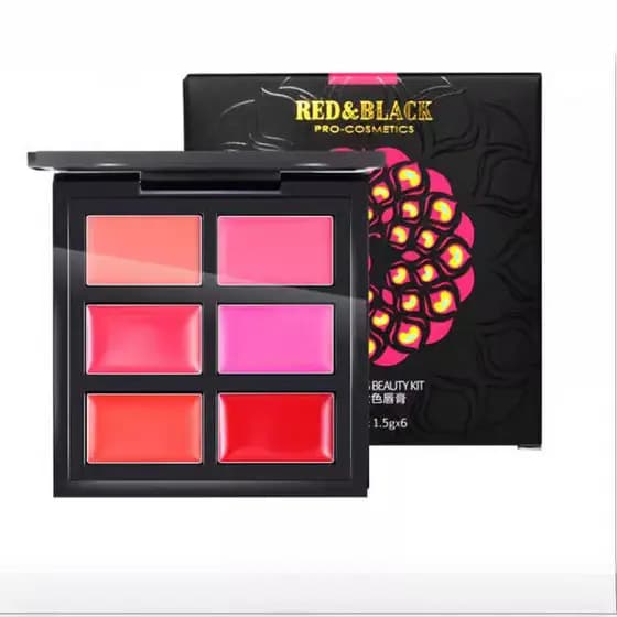 Maquiagem vermelha e preta 6 cores paleta de batom paleta de batom fosco multicolorido batom hidratante hidratante de lo
