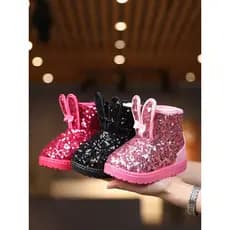 W inverno novo estilo mais veludo engrossado orelhas de coelho lantejoulas crianças botas de neve meninas botas de tubo