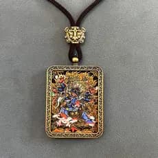 Deus da Riqueza de Cinco Vias Thangka Pingente Amuleto Colar Deus Amarelo da Riqueza Deus Preto da Riqueza Gawu Caixa Be