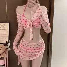 Maiô feminino 2024 novo estilo branco menina dividir biquíni conjunto de quatro peças saia amarrada primavera quente fér