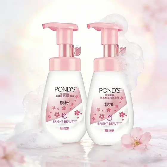 Pond's Cherry Powder iluminando bolha de limpeza de aminoácidos 160ml * 2 limpeza suave niacinamida flor de cerejeira vi