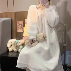 Princesa estilo camisola senhoras outono inverno Coral velo engrossado quente doce bonito estudante longo Homewear pijam