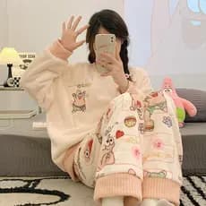 Pijamas femininos inverno flanela engrossado forro de lã terno quente Coral velo influenciador bonito estudante inverno