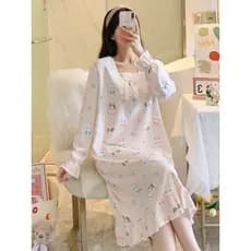 Camisola feminina primavera outono puro algodão de manga comprida estilo princesa bonito estudante pijamas Homewear solt