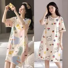 [Compre um e ganhe outro] Camisola feminina verão manga curta solta pijama tamanho grande feminino versão coreana desenh