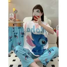 Novo estilo pijamas femininos verão calças de manga curta Shorts Loungewear dos desenhos animados bonito terno de três p