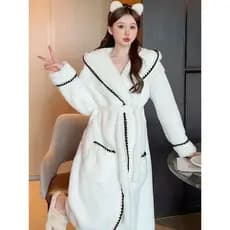 Pijamas Robe feminino inverno quente engrossado flanela com capuz cor sólida longo camisola Hotel roupão High-End capa e