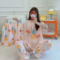 Novo estilo pijamas femininos verão fino calças de manga curta dos desenhos animados Loungewear de três peças sudeste as