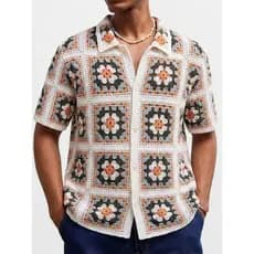 2026 verão cor francesa costura oco manga curta camisa de malha masculina Casual camisa polo camisas masculinas