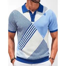 Verão europeu americano masculino lapela cor-bloqueando malha camisa polo de manga curta Plus Size Casual topo masculino