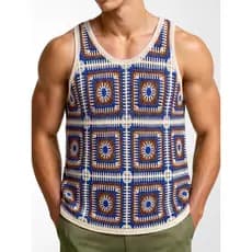 2026 verão estilo boêmio contraste cor crochê colete masculino Retro colete lazer férias colete masculino
