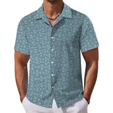 2026 verão europeu americano masculino gola cubana impresso camisa de manga curta tamanho grande solto camisa Casual cam