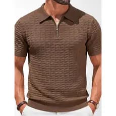 2026 verão americano Casual meio zíper manga curta camisa polo masculina cor sólida lapela malha topo masculino camiseta