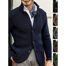 2026 outono inverno americano Casual jaqueta de malha masculina cor sólida gola único Breasted camisola jaqueta masculin