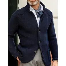 2026 outono novo estilo gola alta camisola Casual jaqueta de manga comprida de malha Cardigan jaqueta suéteres masculino