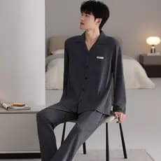 Pijamas masculinos primavera outono manga comprida algodão juventude novo estilo Cardigan masculino simples Casual ao ar