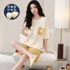 Pijamas com almofadas no peito feminino verão estilo fino seda gelo legal Shorts de manga curta Modal verão Loungewear t