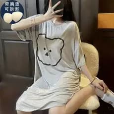 Camisola feminina verão Modal sensação legal com almofada no peito manga curta Plus Size dos desenhos animados doce urso