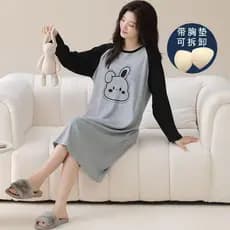 Com almofada no peito camisola de manga comprida primavera outono feminino novo estilo puro algodão doce camisola dos de